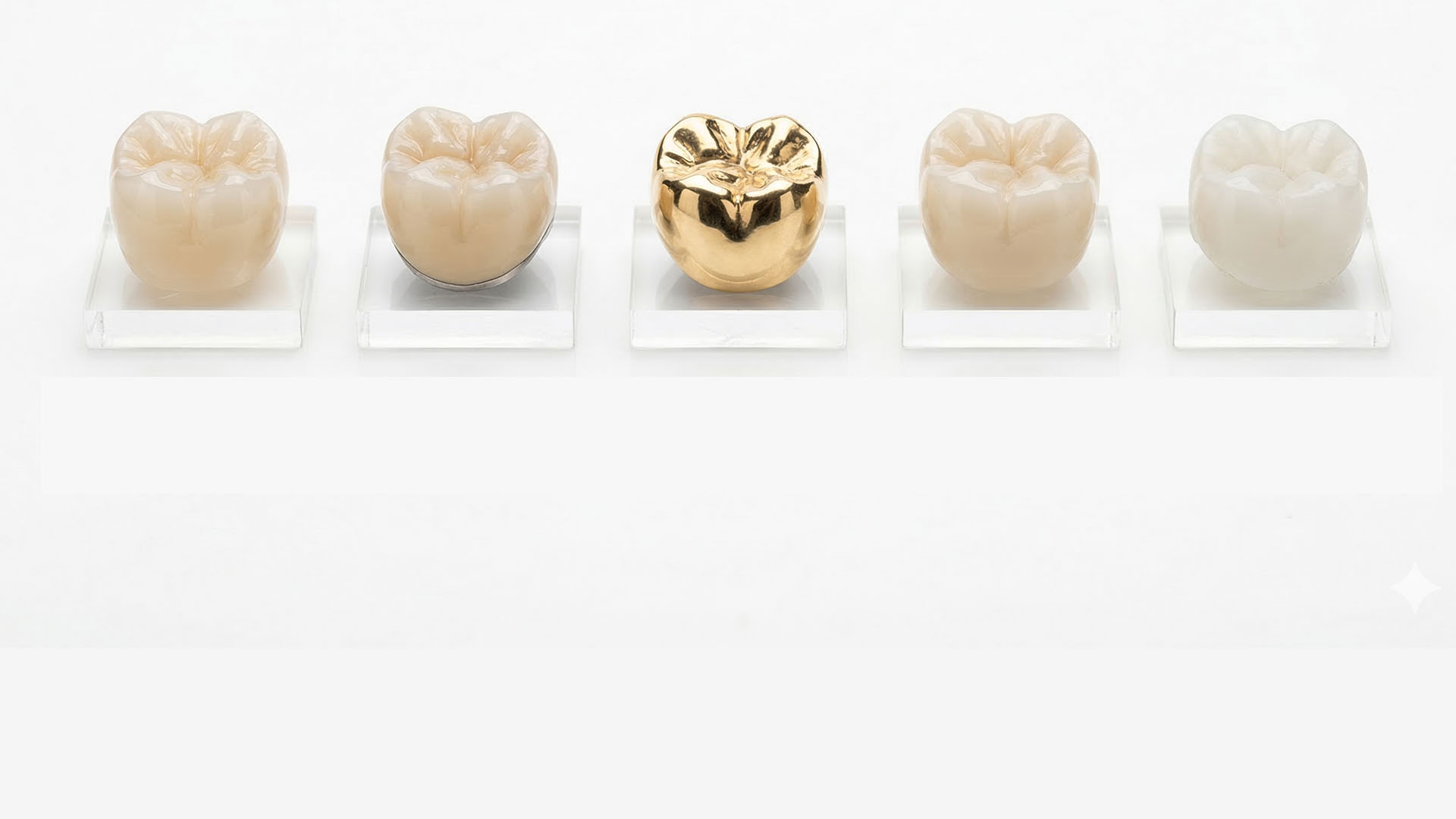dental crown in modesto lined up in a stack