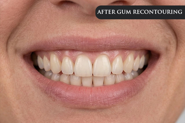 an after treatment image of a patient post her gum recontouring procedure